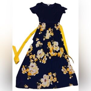 Chelsea Taylor Navy Blue Floral Maxi Long Dress